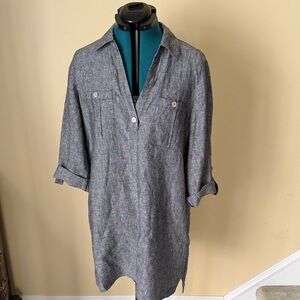 Linen Soft surroundings Gray dress with cuffed sleeves